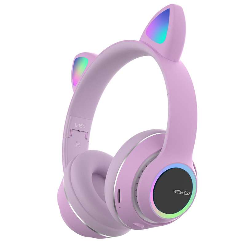 Cell N Tech®Cute Wireless Cat 5.0 Bluetooth LED HeadPhones - Purple