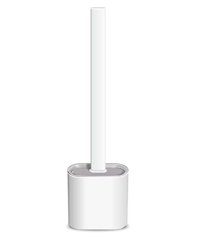 Sleek Design Silicon Bristles Toilet Brush with Holder and Non-Slip Handle