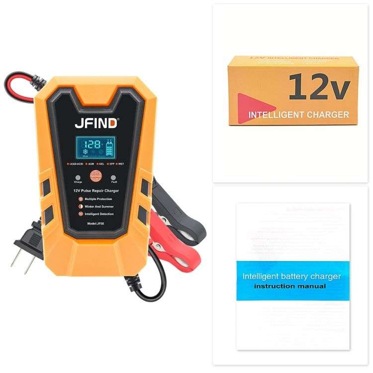 12V Smart Battery Charger with Pulse Repair Function and LCD Display