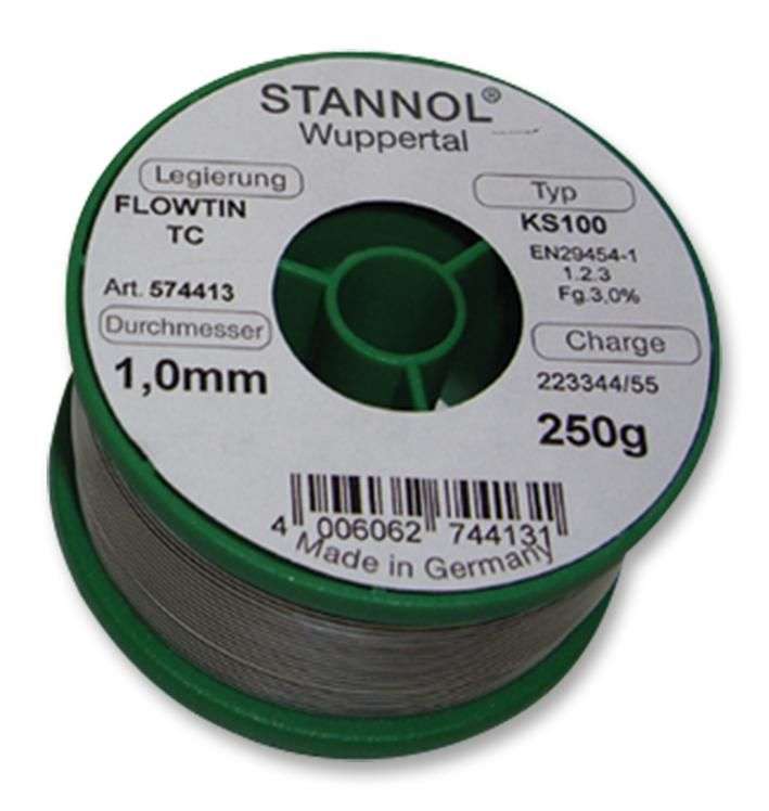 Stannol (574413) Solder Wire, KS100, 1mm Diameter, 227°C, 250g