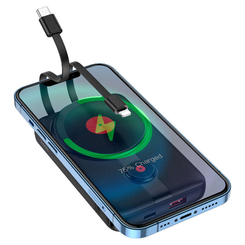 Hoco. Compact 10000 mAh Wireless+ Built-in Wired PowerBank with Display-J92 - Black