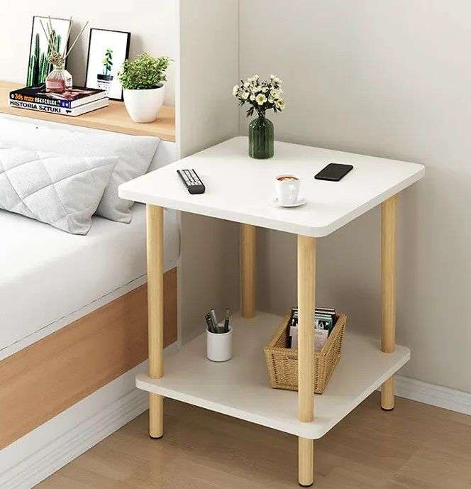 White 2-Tier Square Side Table With Solid Legs