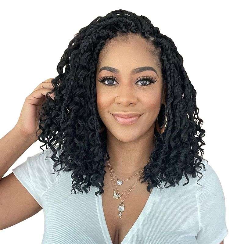 14" Goddess Box Three Braids Hair Extension Crochet Curly Hair - Brown 1B/27#
