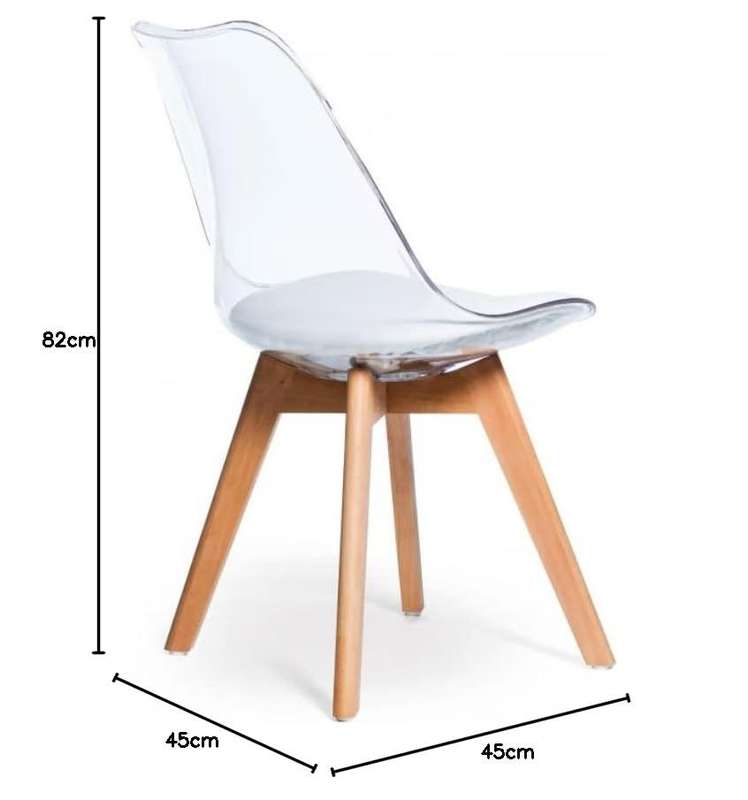 Modern transparent padded chairs with wooden legs-- White - 8 Pack