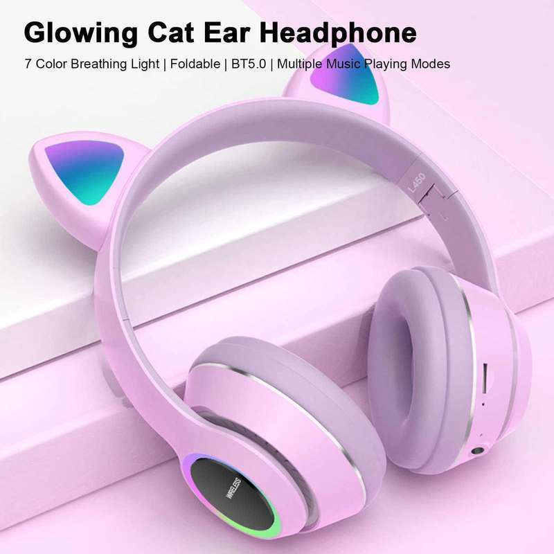 Cell N Tech®Cute Wireless Cat 5.0 Bluetooth LED HeadPhones - Purple