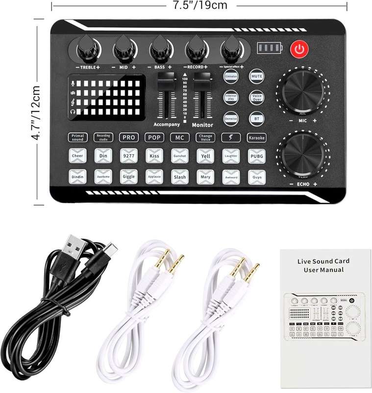 Live Sound Card Audio Mixer, Podcast Audio Interface with DJ Effects