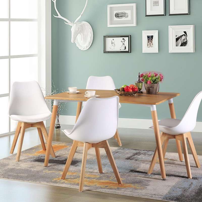 Dining Chairs Set - 4 Pack - Soft Padded Shell Chair with Wood Legs - White