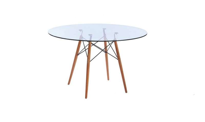 Glass Table and White Wooden Leg Chairs - 3 Piece