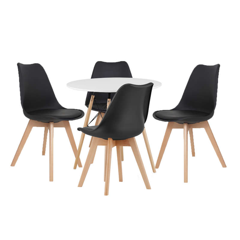 Dining Sets - Round Dining Table with Four Padded Chairs - black