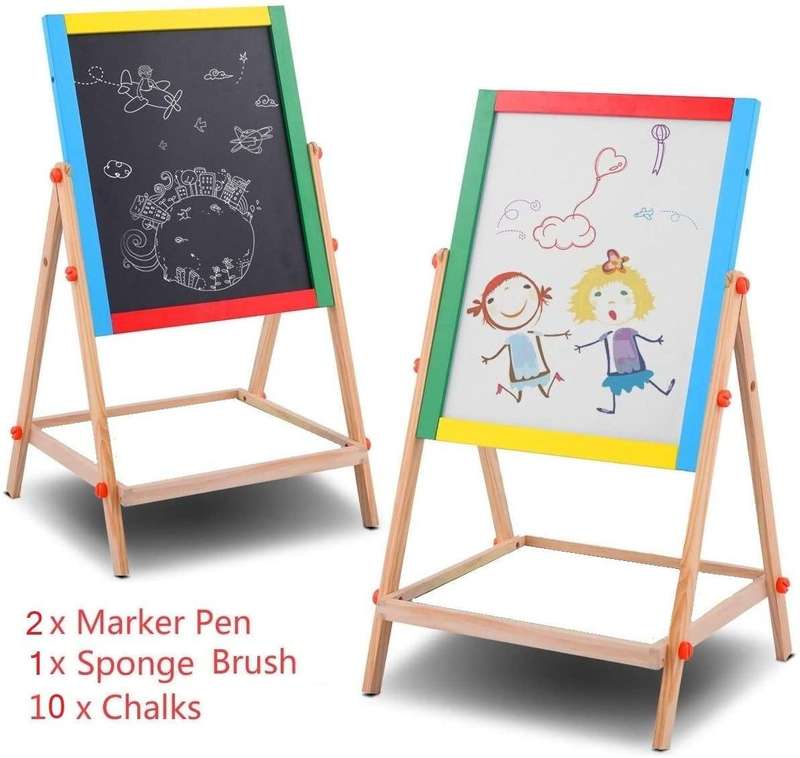 Kids Children Wooden 2 in 1 Blackboard and Whiteboard