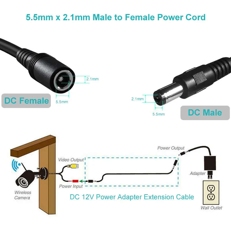DC Extension Power Cable Male to Female  3m / 5m / 10m / 15m / 20m / 30m | 5.5mm x 2.1mm Plug ...