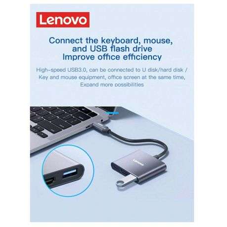 LENOVO - High-Speed Aluminum Alloy USB Hub - Grey