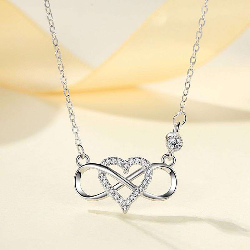 925 Sterling Silver Infinity Heart Necklaces - Silver