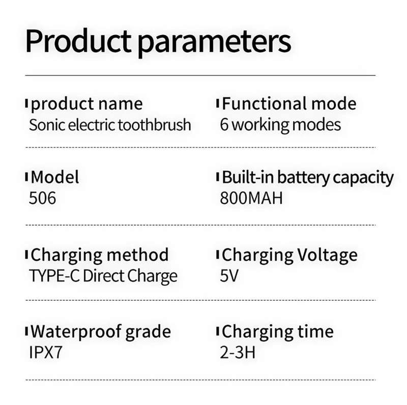 Rechargeable Ultrasonic Electric Toothbrush with 2 Brush Heads - Black