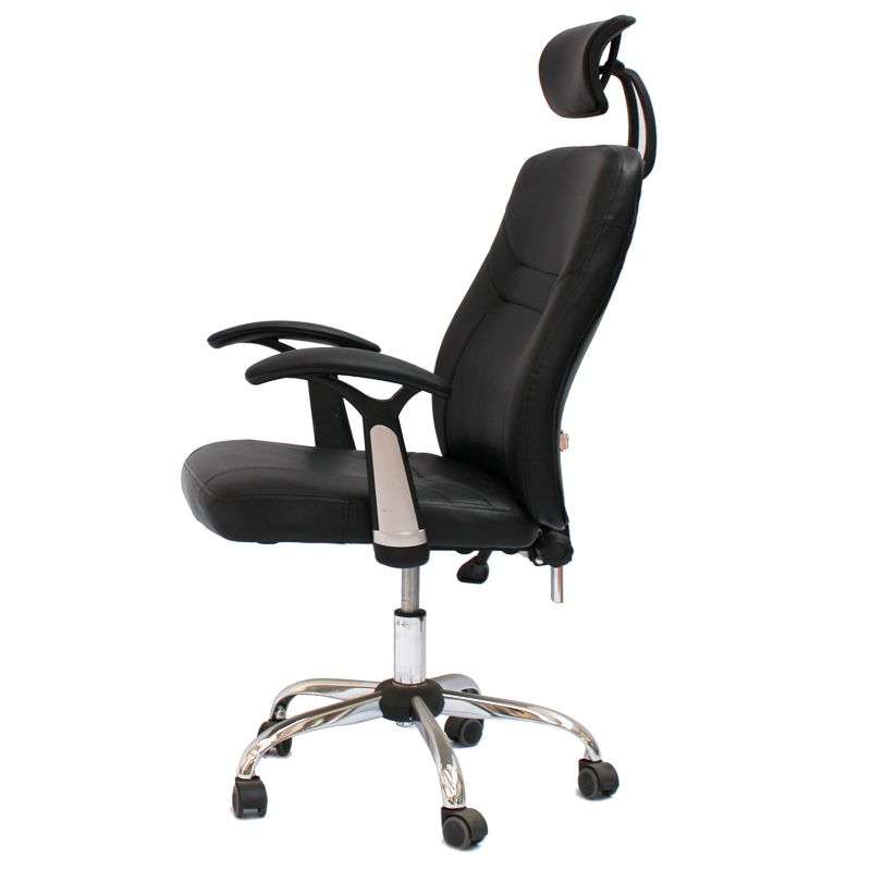 Office Chairs - Contemporary Design PU Leather Office Arm Chair- Reclinable Backrest -Black Colour