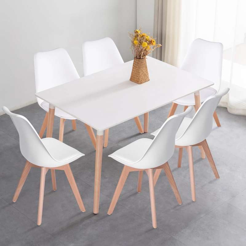 Dining Suites / Sets -Table (1.5 M) with 6 Padded Chairs -White Colour