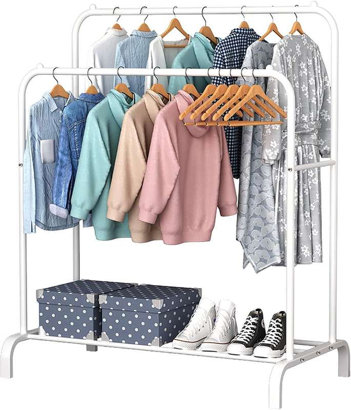 Double Pole Clothing Storage Rack - White