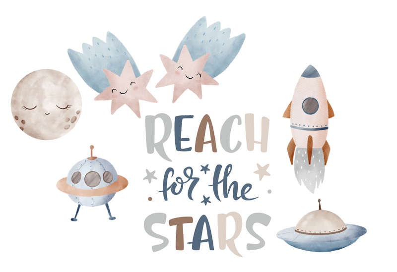 Out of space Wall Vinyl Sticker - Pack of 7
