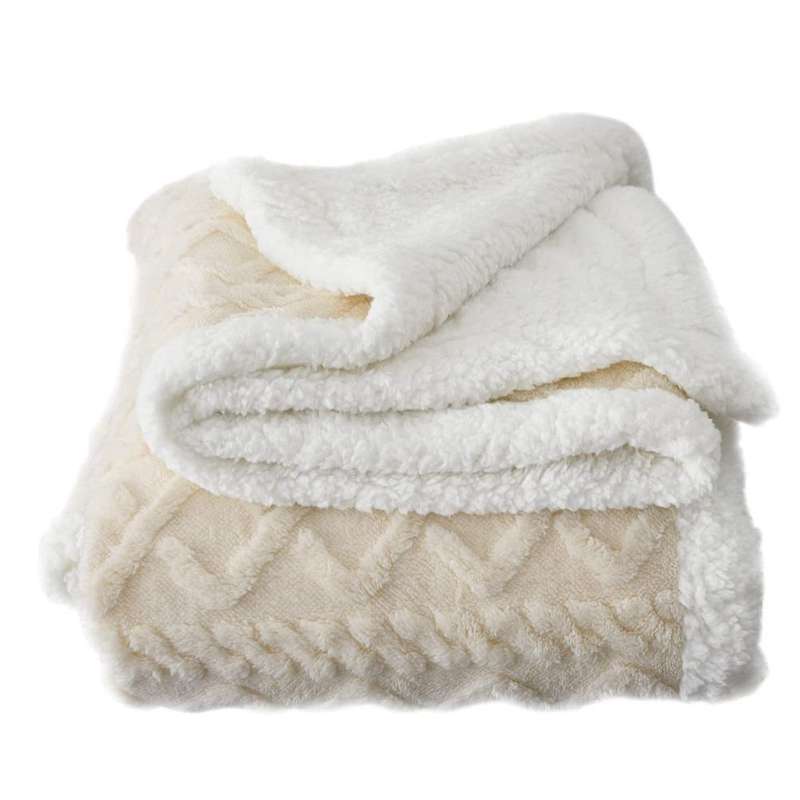 Polyester Geometric Fleece Blanket (all season) - Cream White