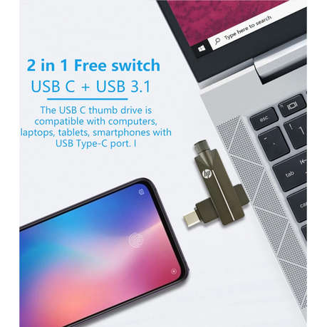 HP - Metal USB & Type C Flash Drive With 32BG Storage Capacity - Black