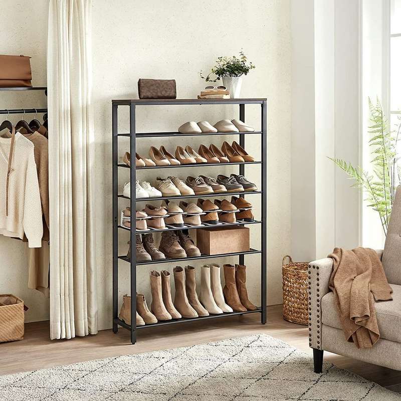 VASAGLE 8 Tier Metal Shoe Rack - Black and Rustic Brown (Unboxed Deal)