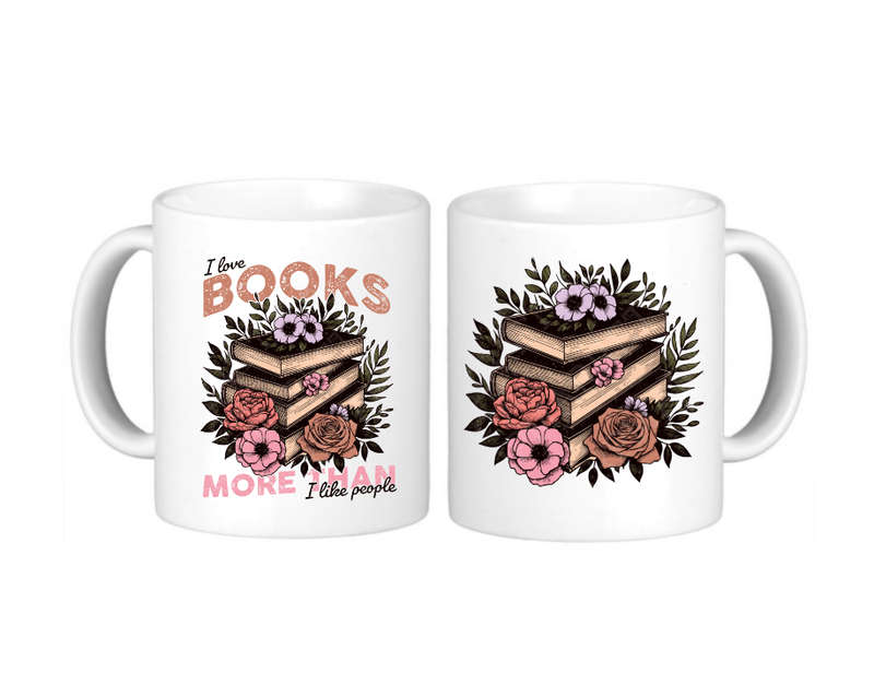 I Love Books More Than People Coffee Mug - Stacked Book Design