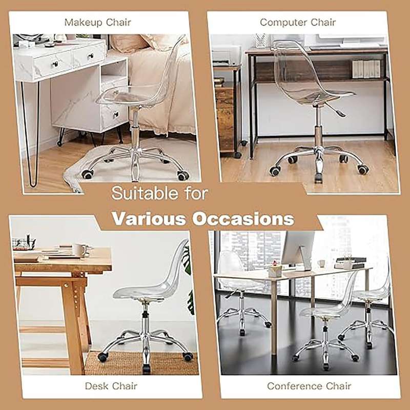 2-Piece Acrylic Office Desk Chair- Transparent, White