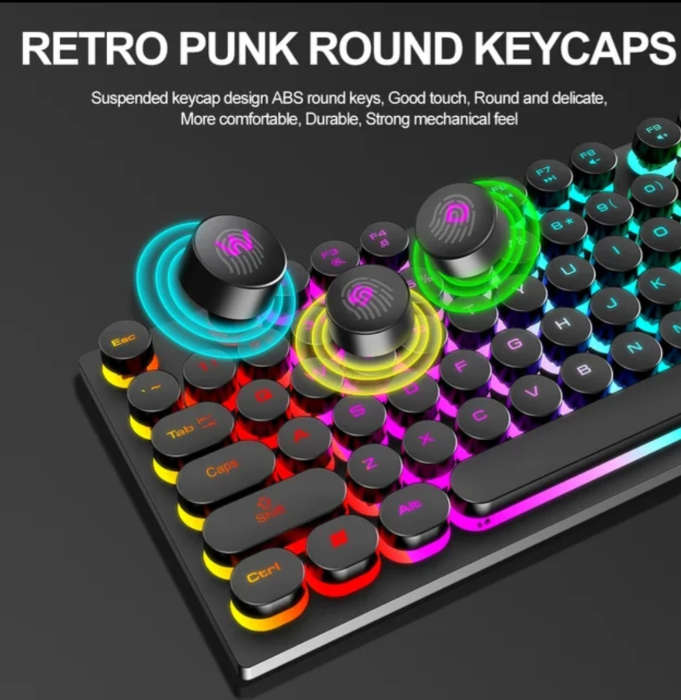 T-WOLF T80 PUNK RETRO Rainbow Gaming Keyboard