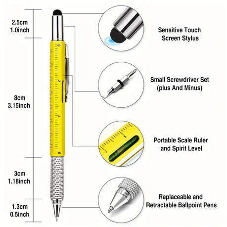 Metal multi-tool pen 6-in-1 - black
