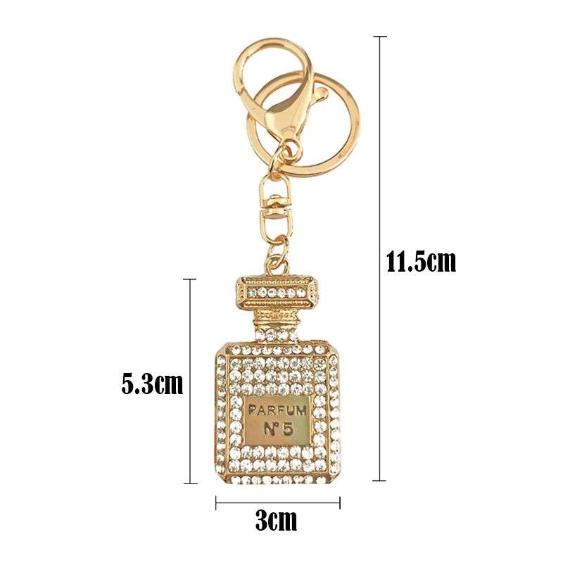 Artificial Perfume Bottle Inlay Rhinestone Keychain - Gold