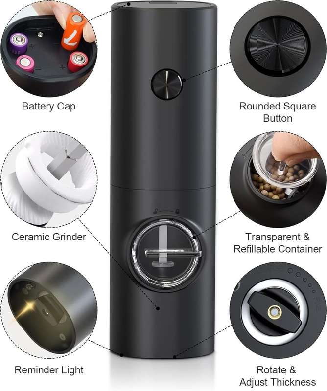 LED Electric Spice Grinder Set 2 Pack Salt and Pepper Mill with Stand
