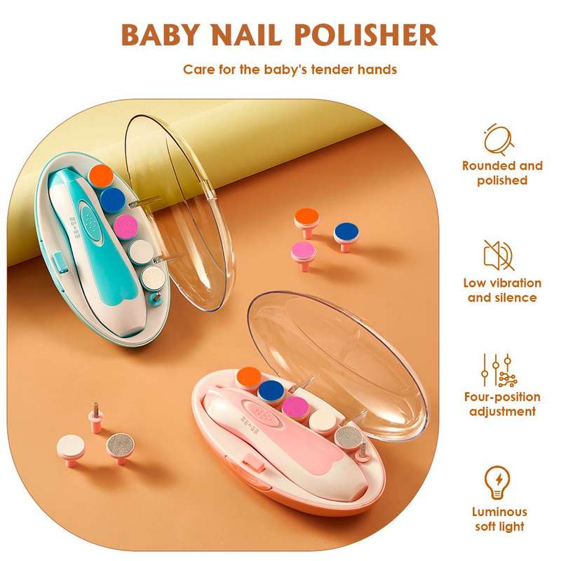 Baby Nail Trimmer Electric File Set with Light Replacement Heads Blue