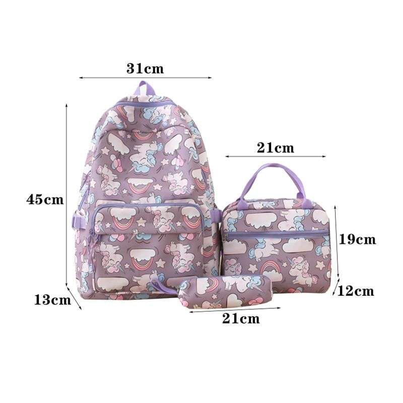 Unicorn Girls School Backpacks With Lunch Bag and Pencil Case - Blue