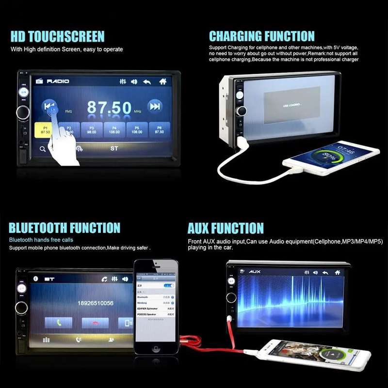 7 Inch Double 2 DIN Car Stereo Radio MP5 Touch Screen Bluetooth FM USB + Rear Camera