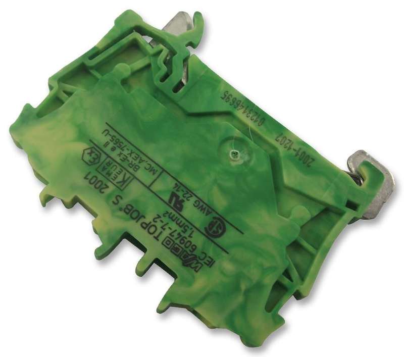 Wago (2001-1207) DIN Rail Mount Terminal Block, 2 Ways, 22 AWG, 14 AWG