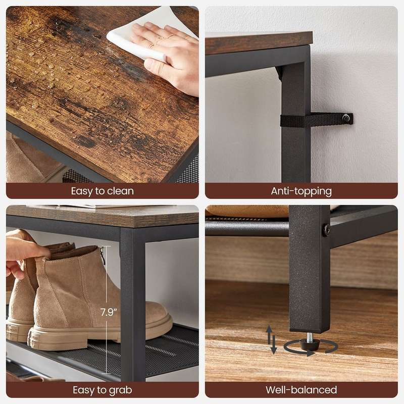 VASAGLE 8 Tier Metal Shoe Rack - Black and Rustic Brown (Unboxed Deal)