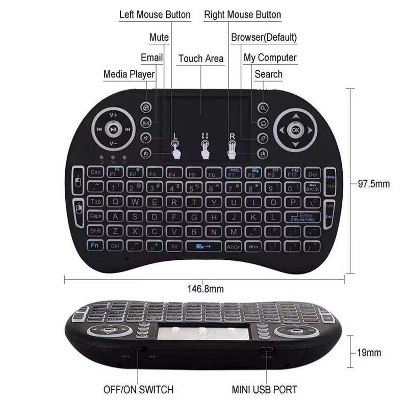Mini 2.4GHz Backlit Wireless Keyboard Touchpad for PC TV Box Android