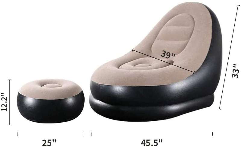 Portable Inflatable Sofa With Footrest - Beige and Black
