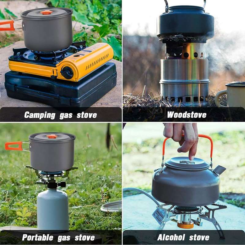 10 Piece Camping Cookware Mess Set Foldable Pot Pan Kettle Aluminum Outdoor