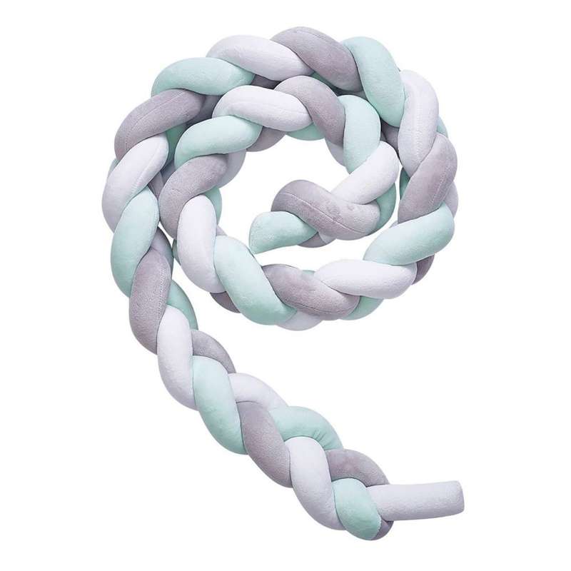Braid Crib Bumper Knotted Bumper Breathable Pillow Cradle Bedding Decors - Blue