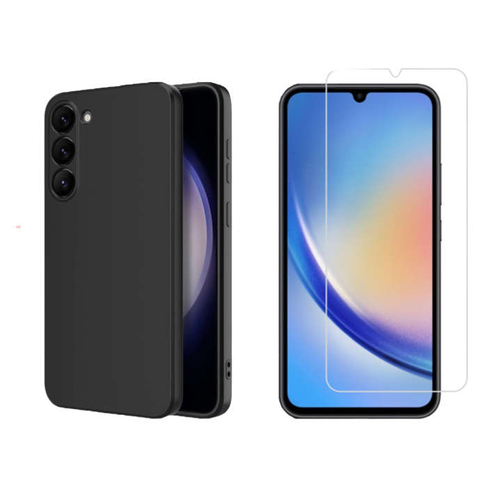 Samsung A24 Combo Deal Screen Protector + Silicone Black Cover