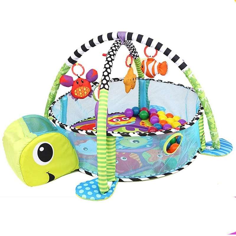 Baby Activity Gym with Hanging Toys and Colorful Ocean Balls Play Mat - turtle