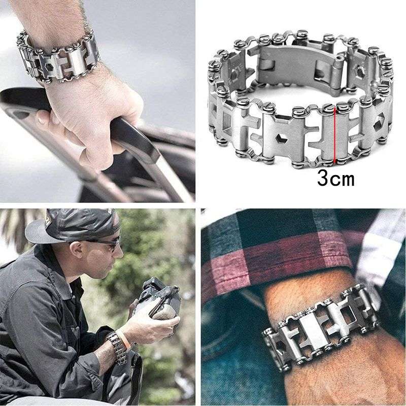 Jacaranda 29 in 1 Multitool Bracelet For Men Outdoor Travel - Silver