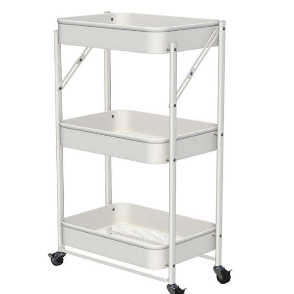 3 Tier Metal Rolling Cart Utility Cart - White