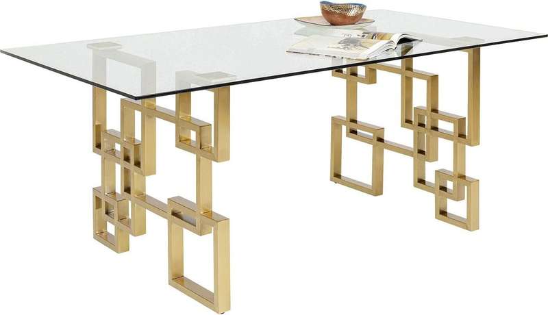 Modern Glass Dining Table With Gold Finishes