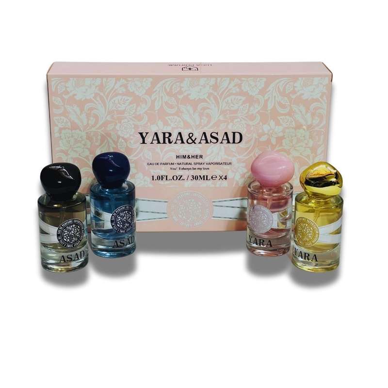 Yara & Asad - Him & Her 4 Perfume Set for Couples + Keyring & Premium Gift Bag COMBO