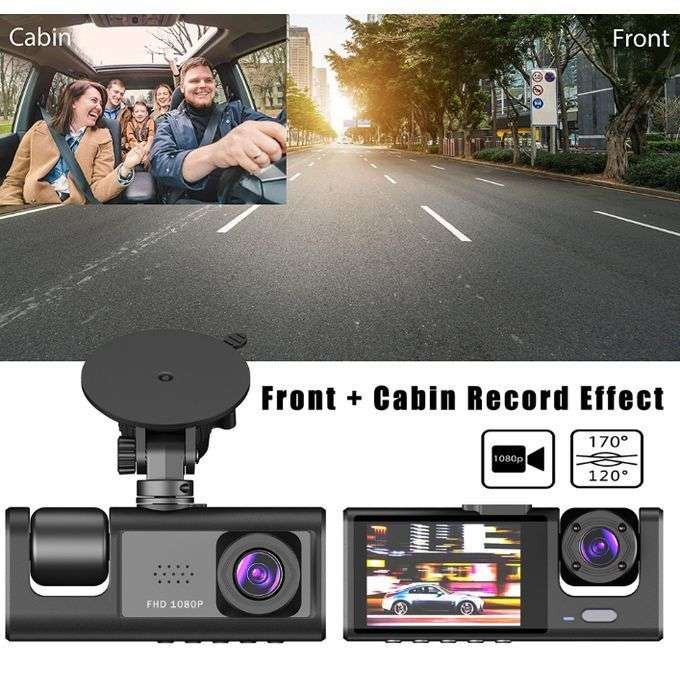3 Channel DVR Dashcam with Front interior and Rear cameras AND 32GB TF Card