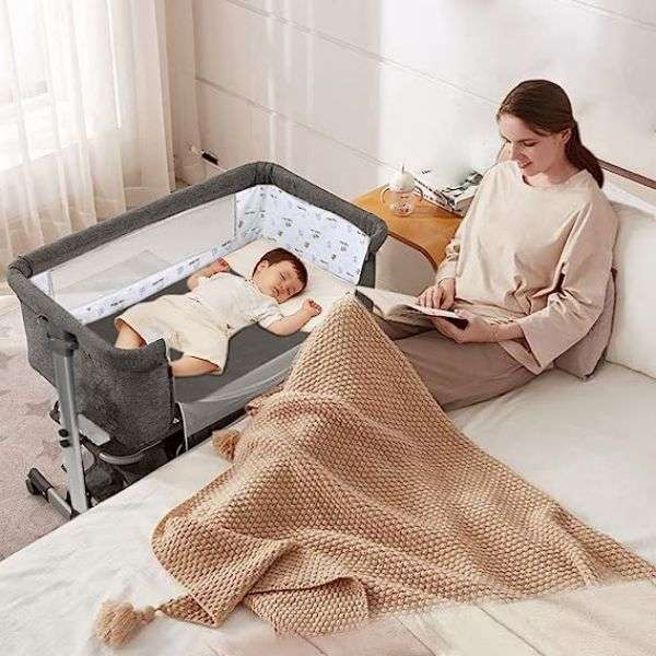 3 In 1 Bedside Baby Bassinet Sleeper Crib With Bed Nets