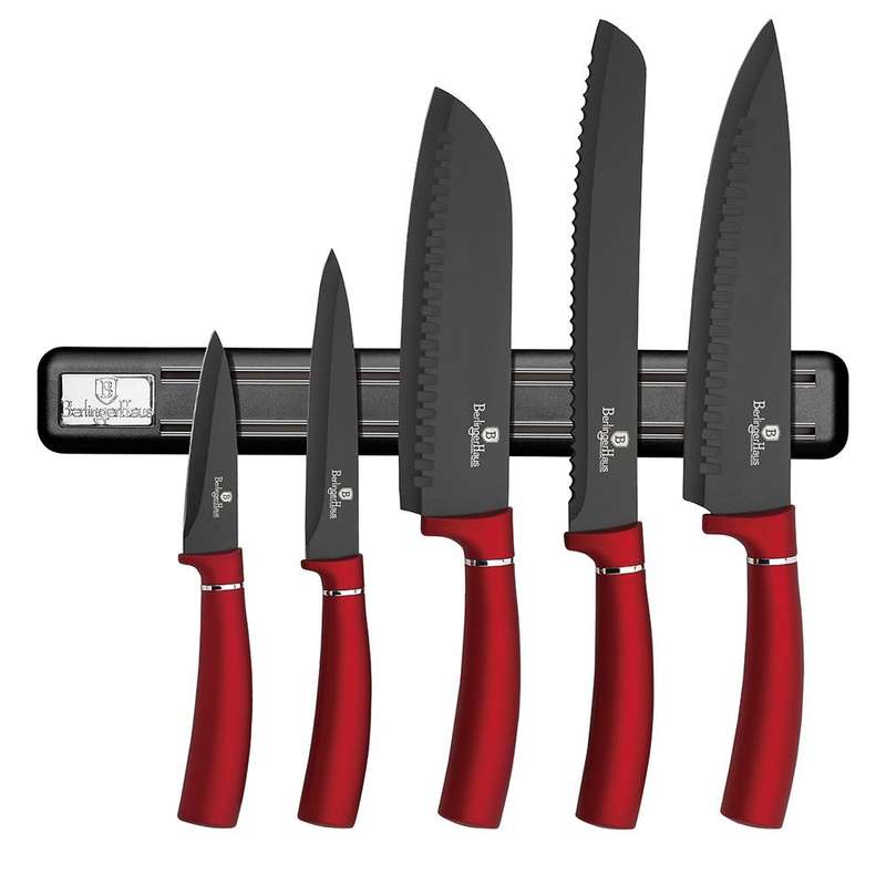 Berlinger Haus 6 Pieces Marble Coating Knife Set with Magnetic Hanger - Burgundy