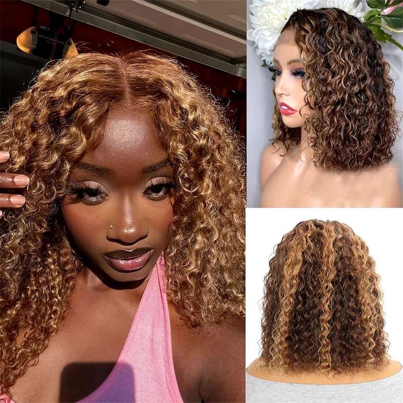 High Quality Highlight Bob-13X4 No Glue Lace Front Wig Brazilian Hair 12"